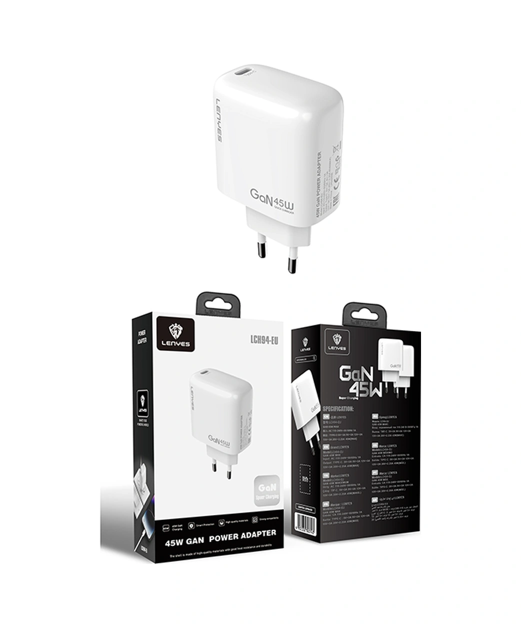 Lenyes Lch94 Type-c Gan Teknolojili Pd Hızlı Şarj Özellikli Şarj Başlığı 45w Beyaz