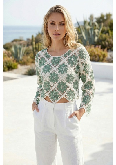 Sayzen Your Shine Çiçek Desenli Dantel Işleme Crop Sayzen Çiçek Desenli Dantel Işleme Crop Çağla