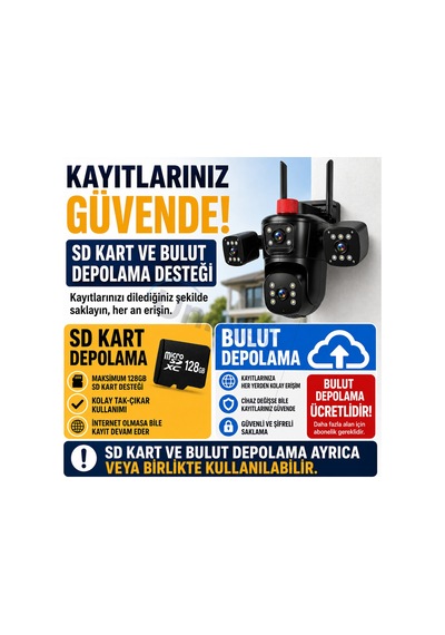 Uninet 9mp Wifi Ptz Kamera 3 Kameralı, 355 Derece Dönebilen Başlıklı, Renkli Gece Görüşü Ve Çift Yönlü Ses Özellikli