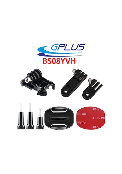 Gplus Bs08yvh 8 Parça Flat Zemin Düz Yüzey Vidalı Hızlı Tak 3 Yollu Aksiyon Kamera Uyumlu 3m Yapışkan Motor Kask Bağlantı Seti Siyah