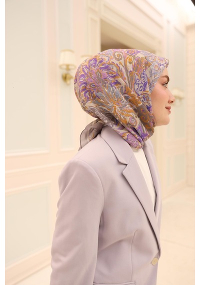 Silk Home Olinda İpek Eşarp 47002-18 Gri, Mor, Lila, Hardal, Mavi Gri