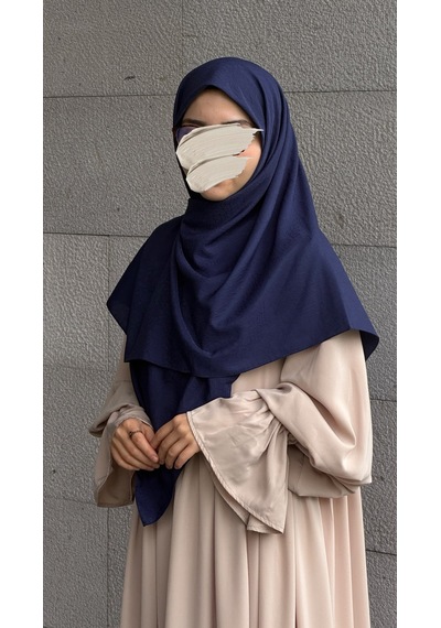 Qalortex Scarf Premium Jakarlı Hüma Büyük Boy Eşarp -lacivert