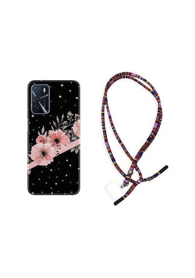 Oppo A16 Kılıf Rasta Boyun Askılı Siyah Şerit Mermer 1298