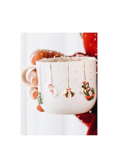 Celine's Wonders Kabartmalı 24 Ayar Altın Dekorlu El Yapımı Kupa 300 Ml Yılbaşı Kupa Christmas Mug Yılbaşı Fin Diğer