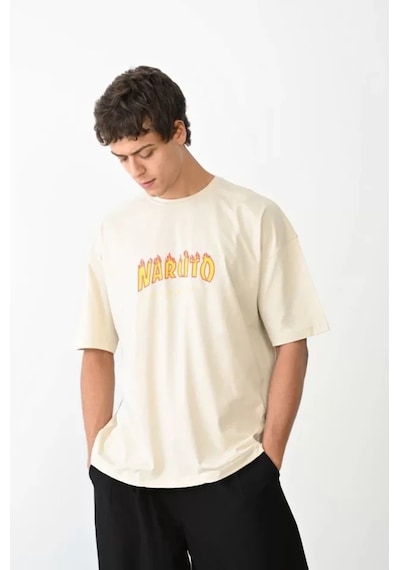 Modi Unisex Bisiklet Yaka Baskılı Oversize T-shirt - Beyaz - Mymg104377