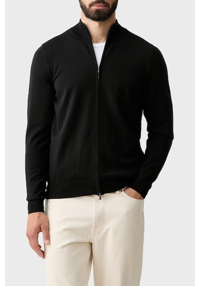 Boss Regular Fit Dik Yaka Yün Hırka Erkek Hırka 50571915 001 Siyah