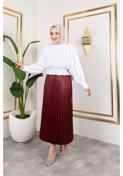 Hira Life Fashion Kadın Tesettür Giyim Ve Deri Görünümlü Beli Lastik Detayı İle Piliseli Uzun Etek Bordo Bordo Hira Life Fashion Kadın Tesettür Giyim Ve Deri Görünümlü Beli Lastik Detayı İle Piliseli Uzun Etek Bordo Bordo