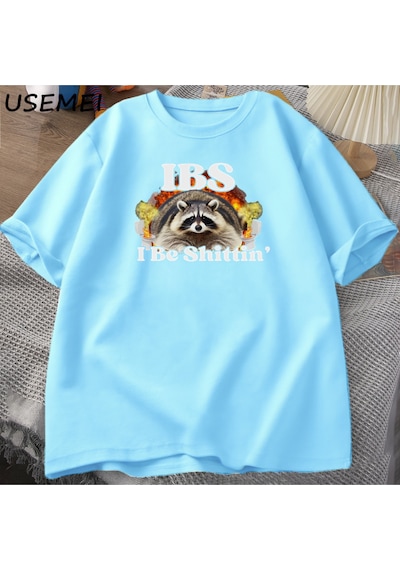 Flood Of Style Ibs Ben Shittin Rakun T Erkekler Karın Ağrısı Survivor T-shirt Erkek Kısa Kollu T-shir Mavi