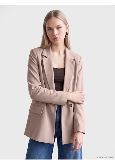Lcw Vision Bej Kruvaze Yaka Kadın Blazer Ceket