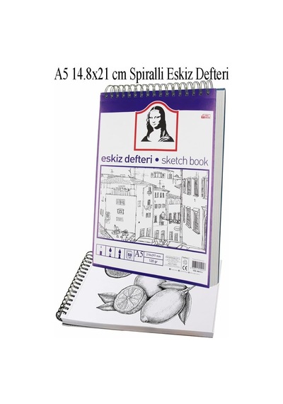 Telli Eskiz Defteri A5 Spiralli 50 Yaprak 1 Adet 120 Gr 148x210 Mm Karakalem Sketch Book Üstten Açılmalı Ezkiz Defte