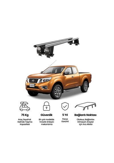 Royal Nissan Navara 2014-2021 Uyumlu Gri Ara Atkı Port Bagaj Tavan Barı