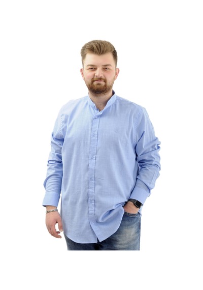 Mode Xl Büyük Beden Erkek Gömlek Uzun Kol Likralı Keten Gömlek U20385 Mavi Mavi
