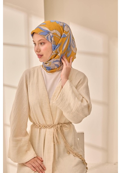 Silk Home Olinda İpek Eşarp 47003-21 Yanık Sarı, Mavi Lila, Zeytuni