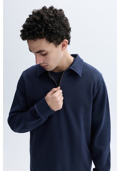 Mudo Erkek Erkek Lacivert Comfort Fit Fermuarlı Dik Yaka Sweatshirt 1264192