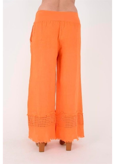 Eren Style İtalyan Fisto Paça Detaylı Keten Pantolon-9893 Oranj