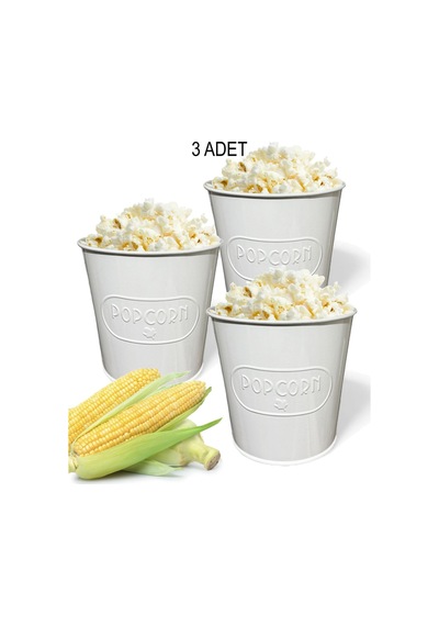 Toptanfoni Beyaz Metal Popcorn Kutusu - Patlamış Mısır Kovası Kendinden Kabartma Desenli 3 Adet Beyaz