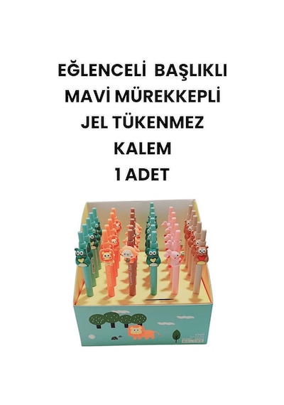 Eğlenceli Başlıklı İnce Uçlu Jel Tükenmez Kalem Mavi Mürekkep 13