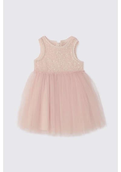 Panço Kız Bebek Payet Detaylı Pudra Elbise Pembe 2611GB26032
