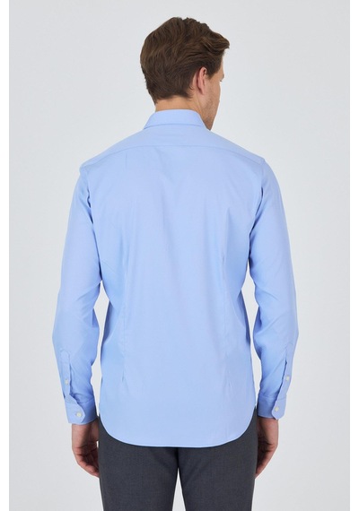 İmza Uzun Kol Düz Bez Ayağı Sert Yaka Cepsiz Pamuklu Classic Slim Fit Gömlek 1004250160 Mavi