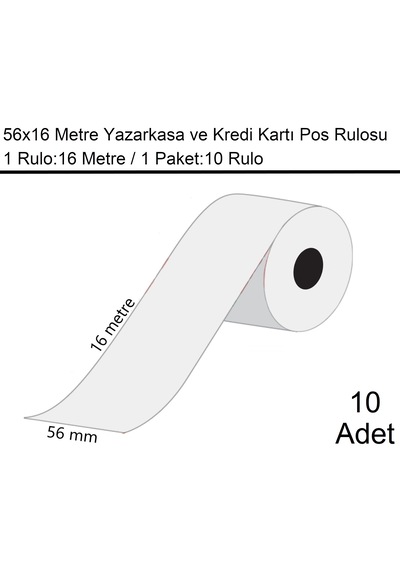 56x16 Metre Termal Kredi Kartı Ve Yazarkasa Pos Rulosu 1 Paket:10 Adet Rulo