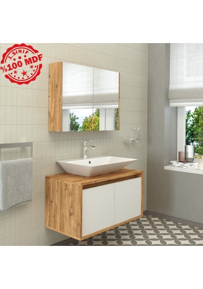 Banos Roomart Ayaksız 2 Kapaklı Lavabolu Ahşap-Mat Beyaz Mdf 8... Beyaz