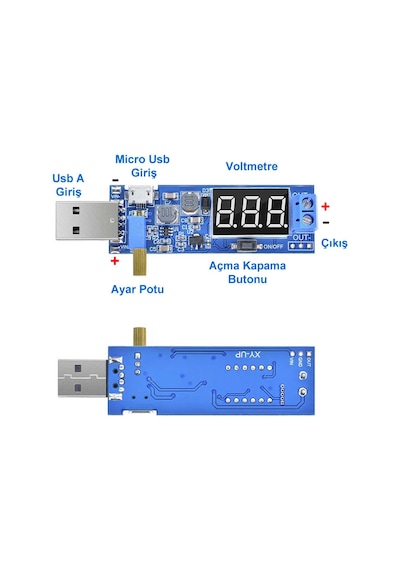 Usb Ayarlı Güç Kaynağı Modülü HW-132 Voltaj Yükseltici Düşürücü DC 0.6V / 25V Voltmetre