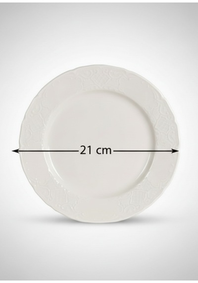6 Kişilik Kabartma Desen Lisa Pasta Tabağı 21cm Krem Rengi