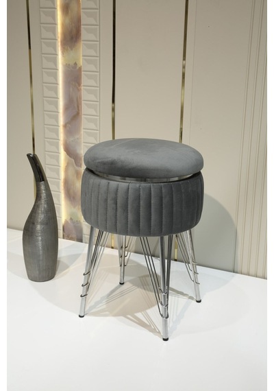 Bianco Metal Ayaklı Puflu Zigon Sehpa Krom Antrasit Gri Chrome Anthracite Gray