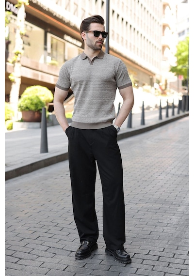 Madmext Açık Kahverengi Polo Yaka Regular Fit Erkek Triko Tişört E7496