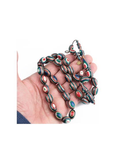 Kafur Ağacı Usta İşi İmzalı Beyzi Kesim 10x14mm Tesbih Çok Renkli