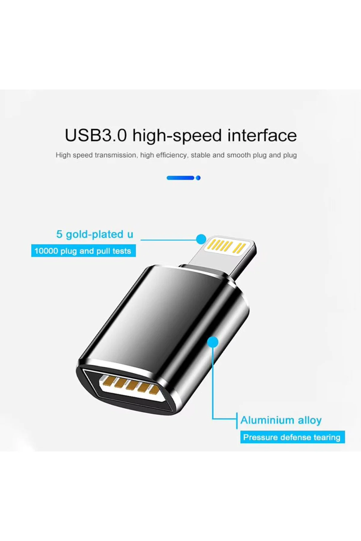 Usb 3.0 Otg Adaptörü 13 12 11 Pro Xs Max Xr X 8 Artı 7 6s Apple iPad Uyumlu  Ios Erkek - Usb Dişi Adaptör