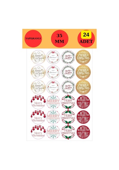 24 Adet - 8 Çeşit Yılbaşı Sticker - Yılbaşı Hediye Sticker - Yılbaşı Paketleme - Yılbaşı Süsü Çok Renkli