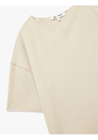 Koton Kısa Kollu Bisiklet Yaka Basic Oversize Tişört Bej 6wal10190ık Ekru