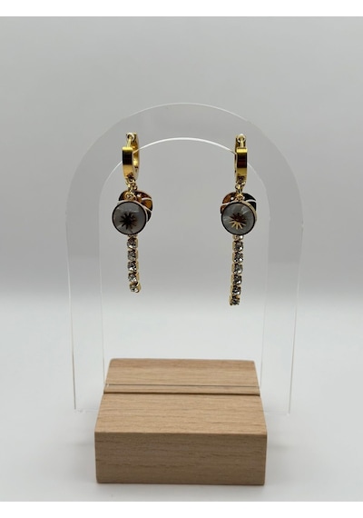 Arnes Jewelry Çelik Sallantılı Zirkon Taşlı Yapraklı Küpe Ar253nes Gold