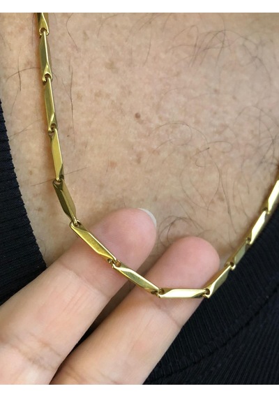 3mm Köşeli Çubuk Sarı Altın Renk Çelik İnce Kibar Işıklı Kutuda Sevgiliye Eşe Kolye Sarı