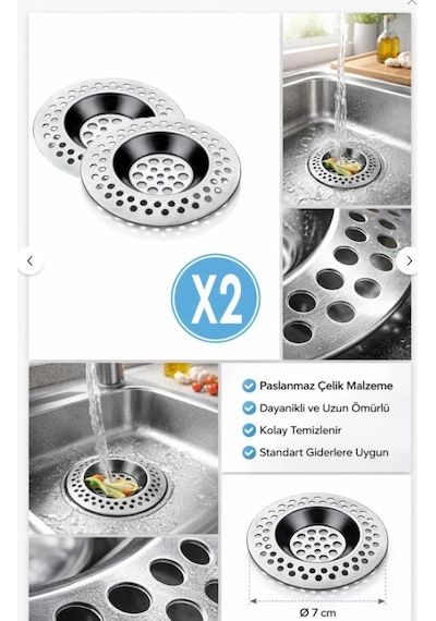 2'li Seyyar Paslanmaz Çelik Lavabo Süzgeci 7 Cm Gider Filtresi Mutfak Banyo Tıkanma Önleyici