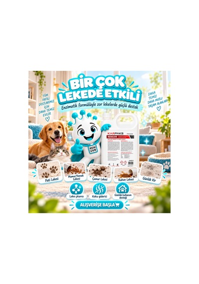 Remuvr 5 Kg Enzimatik Leke Ve Koku Giderici İnsan, Kedi Köpek İdrarı, Kusmuk, Kahve Halı Koltuk Kumaş