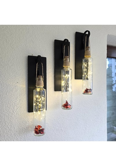 Led Işıklı, Mat Siyah Renkli Duvar Aplik, 3 Lü Set