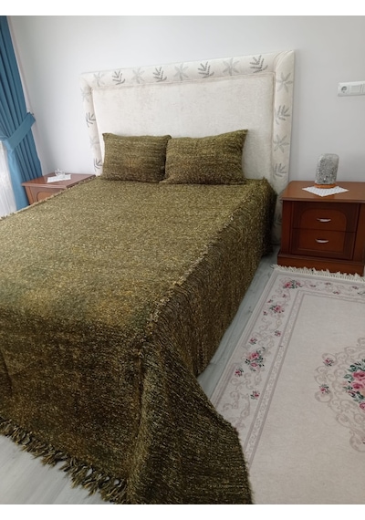 Tavşan Tüyü El Dokuma Çift Kişilik Yatak Örtüsü 280x260 -yeşil Yeşil