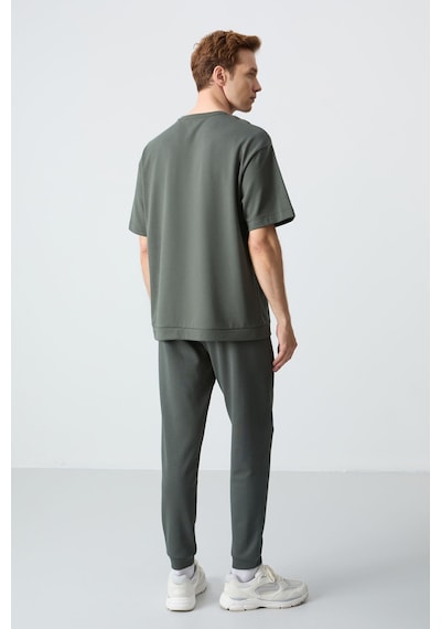 Tommy Life Haki Pamuklu Kalın Yumuşak Dokulu Oversize Fit Basic Erkek Eşofman Takım - 85261 Haki