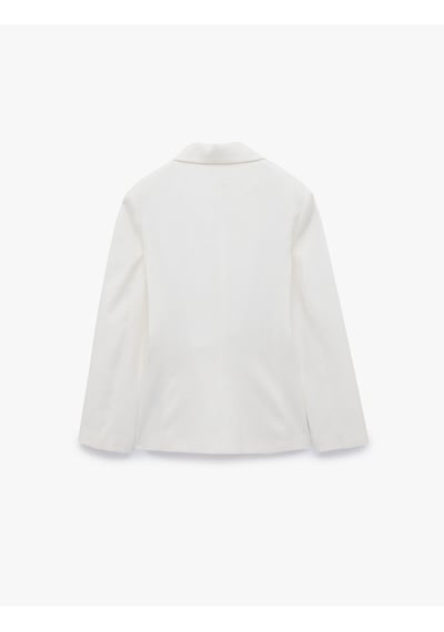 Koton Keten Karışımlı Uzun Kollu Düğmeli Cepli Kruvaze Blazer Ceket Beyaz 6sak50089pw