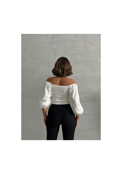 Verymoda Gipeli Papatya Desenli Bluz - F0988 Krem