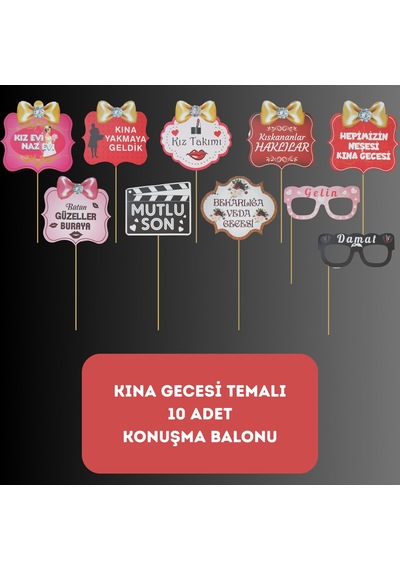 Kına Gecesi Temalı Konuşma Balonu 10 Lu Paket - Dekoratif Parti Süsü Tüm Yaşlar