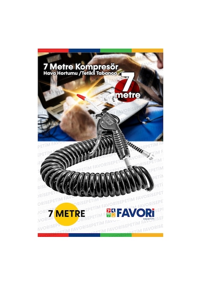 Hava Üfleme Toz Alma 7Mt Hava Tabancası Spiral Hava Hortumu