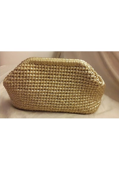 El Yapımı Clutch Örgü Deri Çanta Gold Çok Renkli