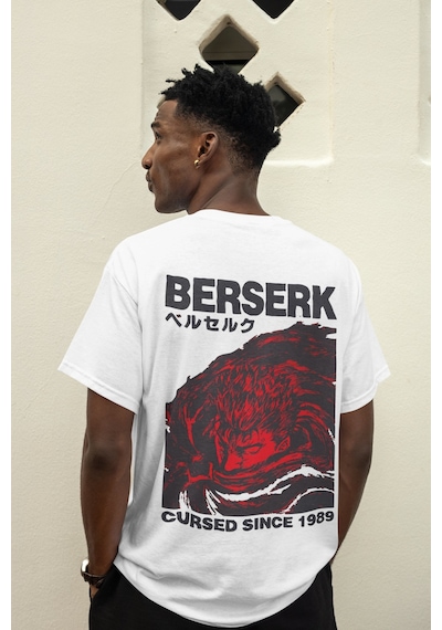 Guts Berserk Sırt Baskılı Unisex Oversize Anime Tişört Beyaz