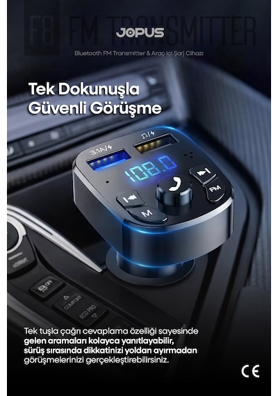 Jopus Bluetooth FM Transmitter Kablosuz Araç İçi Kiti Çakmaklık Şarj Aleti Oto MP3 Çalar USB Araç Müzik Ad