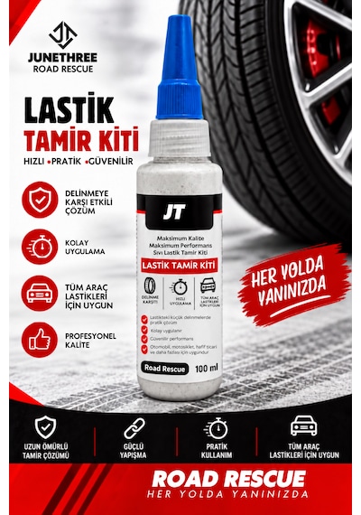 Road Rescue Sıvı Lastik Tamir Kiti 100 Ml - Lastik Tamir Sütü - Sıvı Lastik Yaması - Şambrelli Şambrelsiz Oto Motor İçin