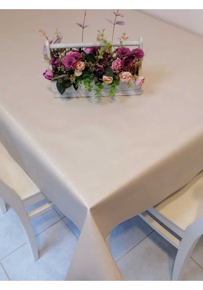 Elyaflı Pvc Muşamba - Desenli Silinebilir Masa Örtüsü 140x160cm Krem