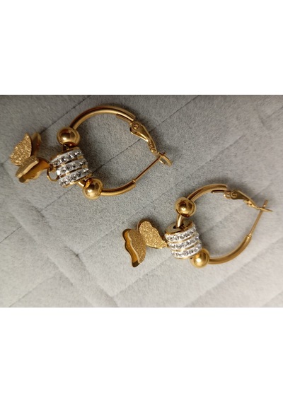 Kelebek Model Zirkon Taşlı Gold Renk Küpe Gold